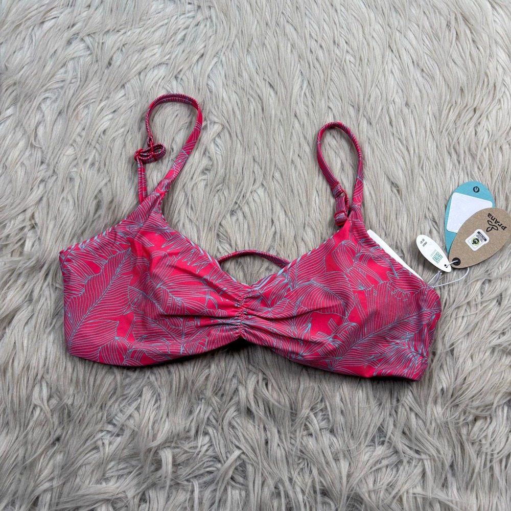 NWT Prana Women's S Jess Reversible Bikini Top Papaya Fronds Floral Stripe